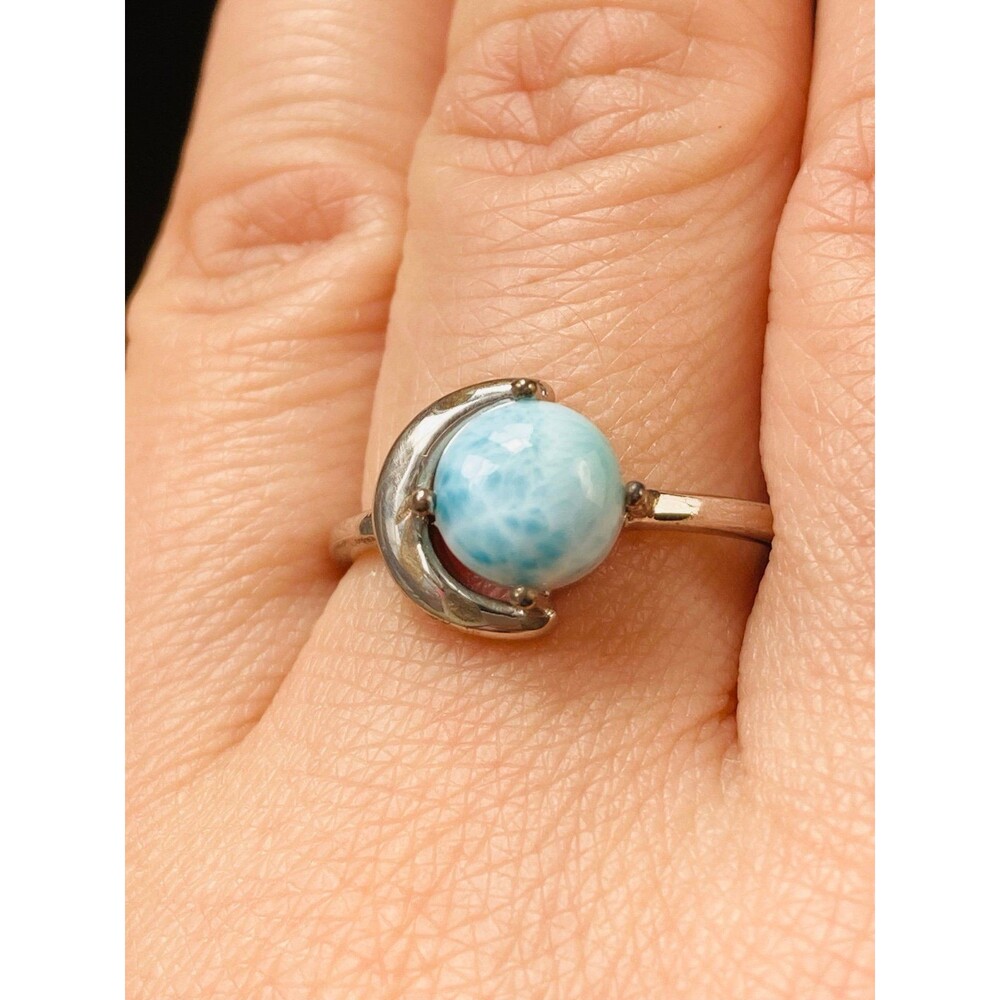 Platinum over 925 sterling Larimar sea and moon Ring